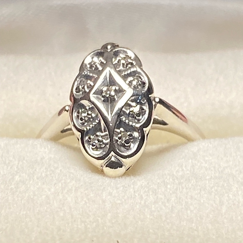 SOLD!! Vintage 14 K White Gold Diamond Art Deco Era Ring